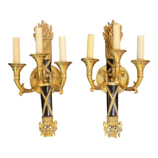 Mid 20th Century Neoclassical Brass Torch Wall Sconces, Pair - Made in Spain For Sale