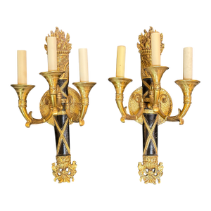 Mid 20th Century Neoclassical Brass Torch Wall Sconces, Pair - Made in Spain