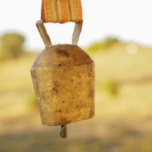 Farmhouse 1950s Swedish Cow Bell, Brass Plated Iron With Beatiful Golden Patina For Sale - Image 3 of 11