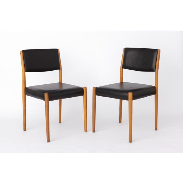 Mid-Century German Beechwood Chairs with Black Faux Leather Seats, 1970s, Set of 2 For Sale - Image 9 of 9