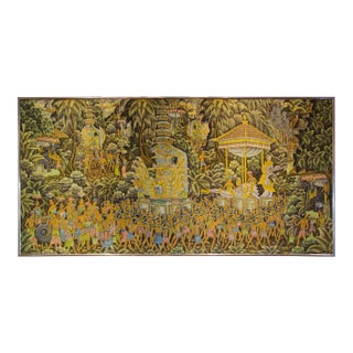 Vintage Large Balinese Painting on Silk from Ubud Bali For Sale