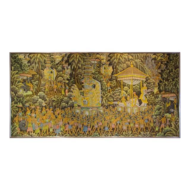 Vintage Large Balinese Painting on Silk from Ubud Bali For Sale