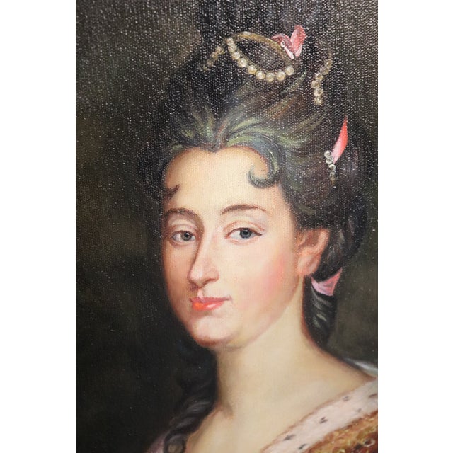 Monumental Painting of "Duchese Du Maire" in Florentine Giltwood Frame For Sale - Image 4 of 8