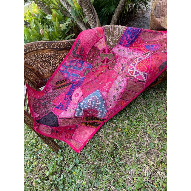 2000s Pink Magnolia Sari Tapestry For Sale - Image 4 of 5