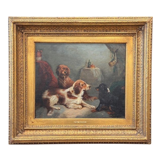 “Gun Dogs After a Day’s Sport” Oil on Canvas by George Armfield (1808–1893) For Sale