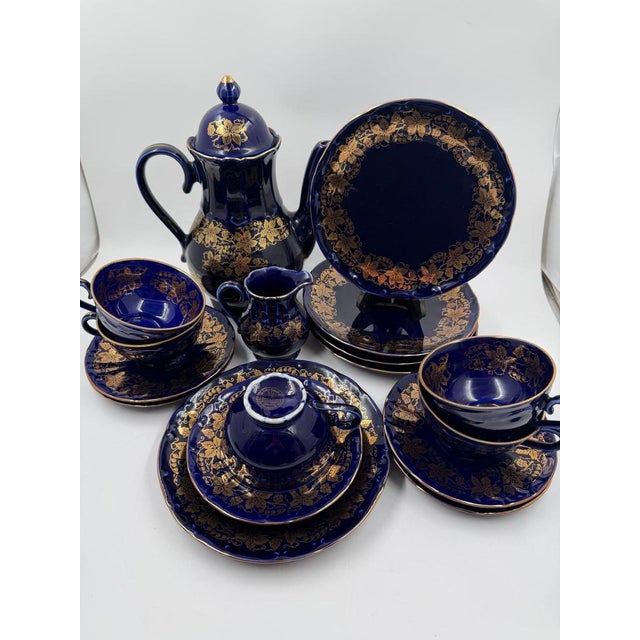 Art Deco Cobalt Porcelain Service from Bareuther, 1940s, Set of 12 For Sale - Image 13 of 18
