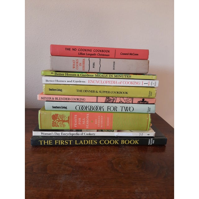 Vintage Cookbook Stack Peach Green Lime Retro Kitchen Book For Sale - Image 4 of 4