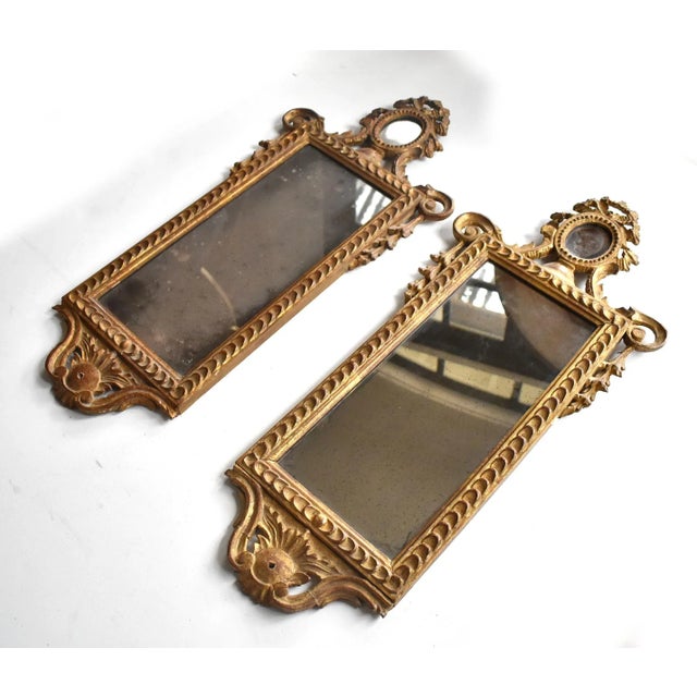 Pair of Antique 18th-Century Italian Neoclassical Giltwood Mirrors For Sale - Image 4 of 13