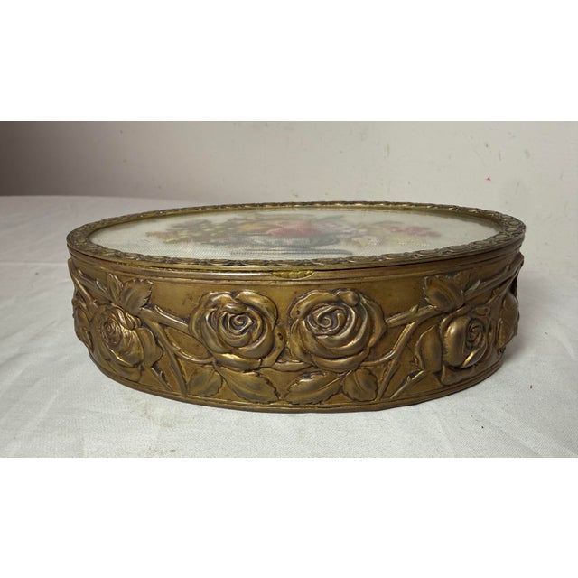 Antique 1800's French Handmade Micro Petit Point Bronze Dresser Jewelry Box Jar For Sale - Image 4 of 11
