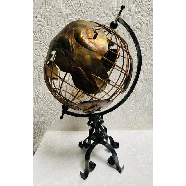Mid-Century Modern Brass and Iron Hand Made Globe For Sale - Image 12 of 12