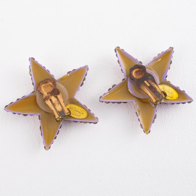 Mauve Richard Kerr Pastel Pale Mauve Jeweled Star Clip-on Earrings For Sale - Image 8 of 8