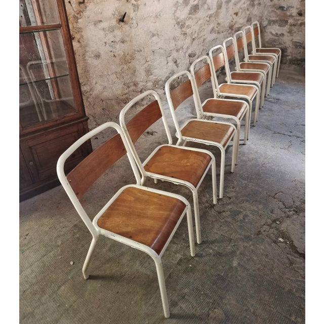 Vintage French Stackable School Chairs in Beech Plywood, 1970s, Set of 9 For Sale - Image 14 of 17