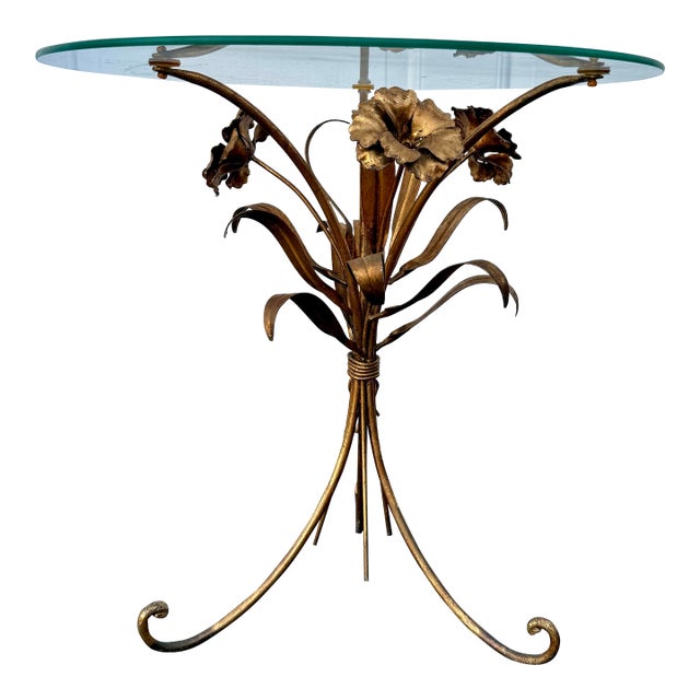 Mid 20th Century Italian Tole Gilded Flower Bouquet Cocktail Table For Sale