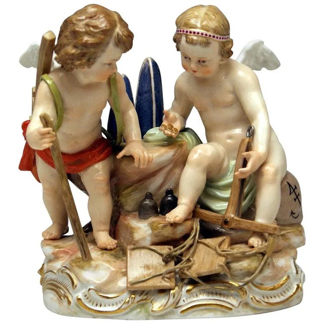 Meissen Figurines Cherubs Allegory of Trading Model C42 attributed to Schoenheit For Sale - Image 10 of 10