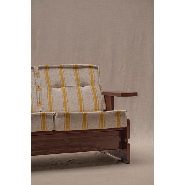 Brutalist Burgundy 3-Seater Sofa with Striped Upholstery, 1970s For Sale - Image 12 of 18