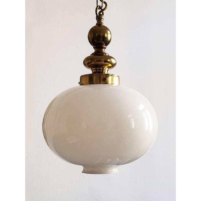 Mid-Century Modern Opaline Glass and Brass Pendant Light in the style of Luigi Caccia Dominioni, 1950s For Sale - Image 6 of 11