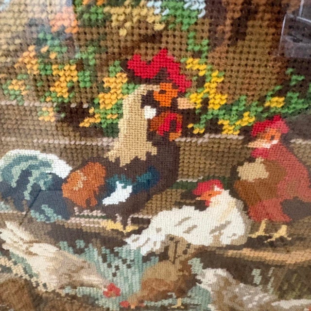 1970s Vintage 1970s Handmade Needlepoint in Frame Featuring a Farm Scene Pond With Ducks, Geese, and Chickens Textile Art For Sale - Image 5 of 9