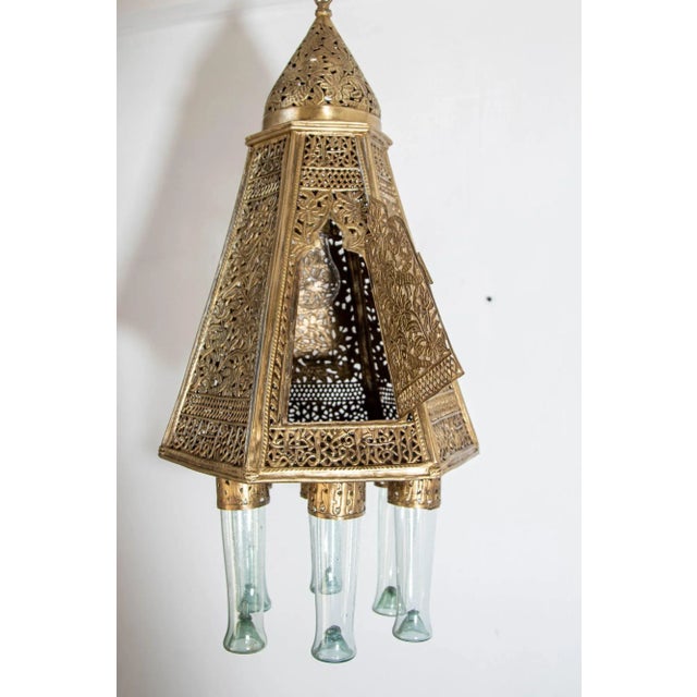 Brass 19th Century Egyptian Mamluk Revival Pierced Brass Mosque Hanging Lamp For Sale - Image 8 of 12