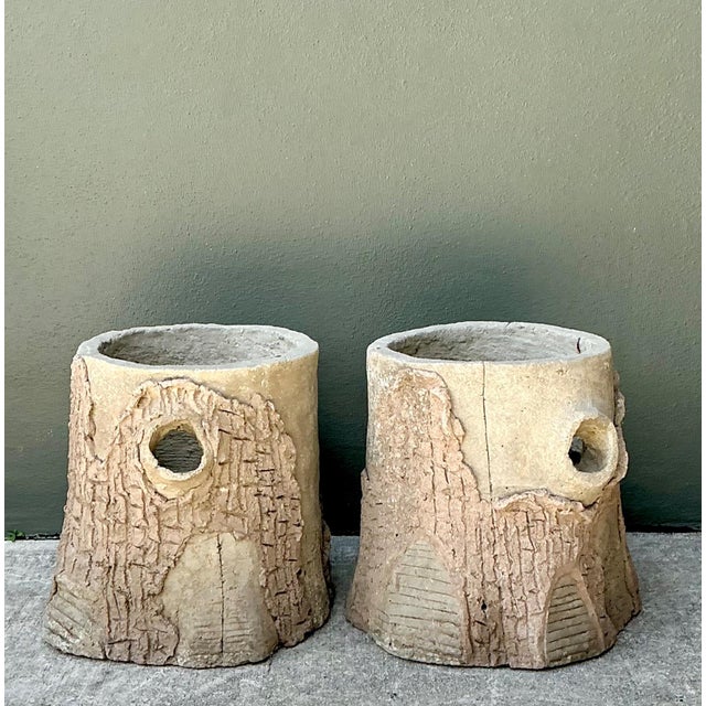 Contemporary Handcrafted Faux Bois Cement Planters - A Pair For Sale - Image 3 of 18