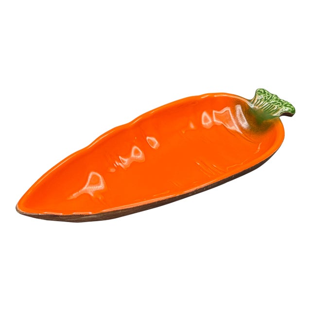 Vintage Ceramic Carrot Serving Dish With Orange Glaze Marked Usa For Sale