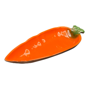 Vintage Ceramic Carrot Serving Dish With Orange Glaze Marked Usa