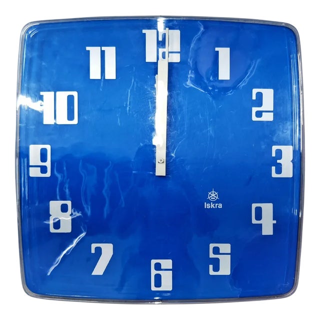 Space Age Wall Clock in Electric Blue Acrylic from Iskra, Former Yugoslavia, 1970s For Sale