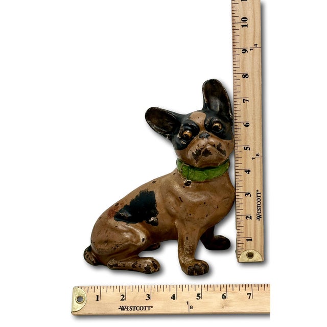 Vintage 1930s Hubley Manufacturing Co. Cast Iron French Bulldog Doorstop Unusual Green Collar For Sale - Image 17 of 18