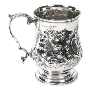 Victorian Silver Plated Embossed and Engraved Mug, 19th Century For Sale