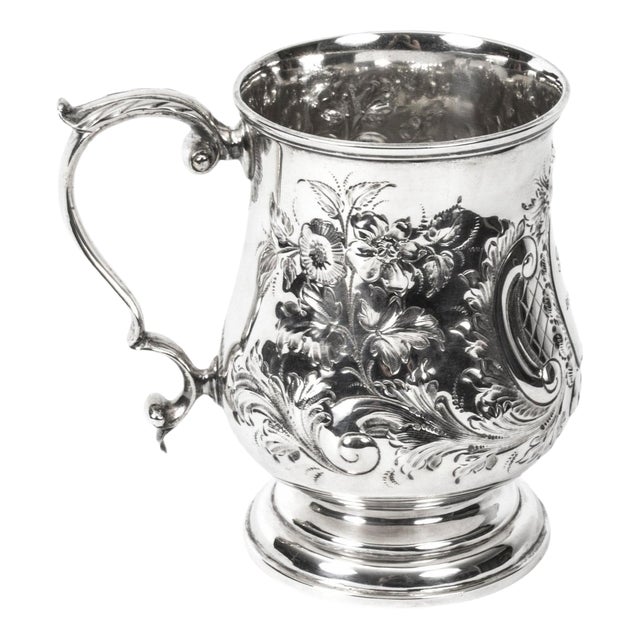 Victorian Silver Plated Embossed and Engraved Mug, 19th Century For Sale