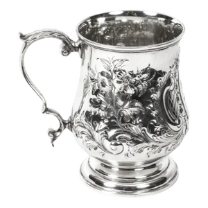 Victorian Silver Plated Embossed and Engraved Mug, 19th Century
