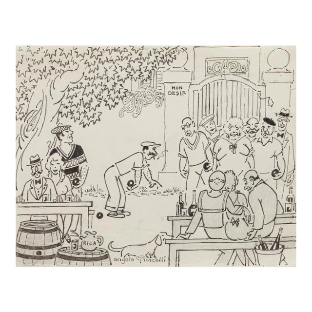 Angelo Griscelli - Bowl Players - Original Drawing - Mid-20th Century For Sale