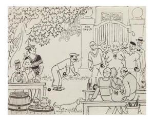 Angelo Griscelli - Bowl Players - Original Drawing - Mid-20th Century