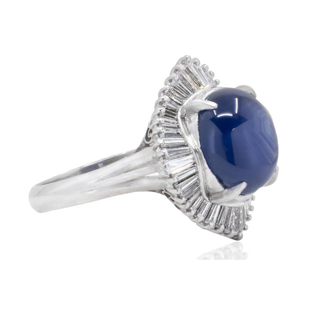 Contemporary Late 20th Century Platinum Gem Star Sapphire Ring, Size 5 For Sale - Image 3 of 4