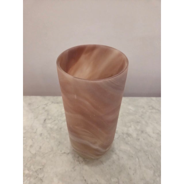 Blush pink tall glass vase, with white marble details
