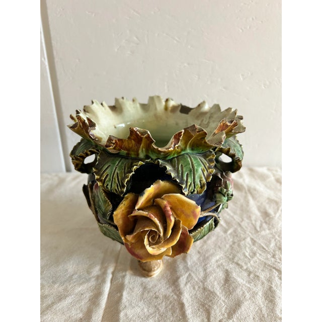Antique English Barbotine Majolica Applied Rose Vase For Sale In Washington DC - Image 6 of 11