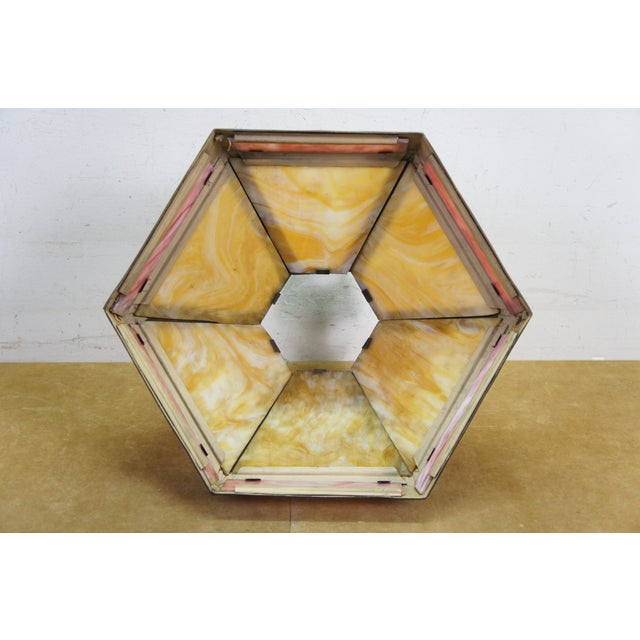 Antique Arts & Crafts Octagonal Caramel & Pink Slag Glass Panel Lamp Shade 17" For Sale - Image 14 of 15