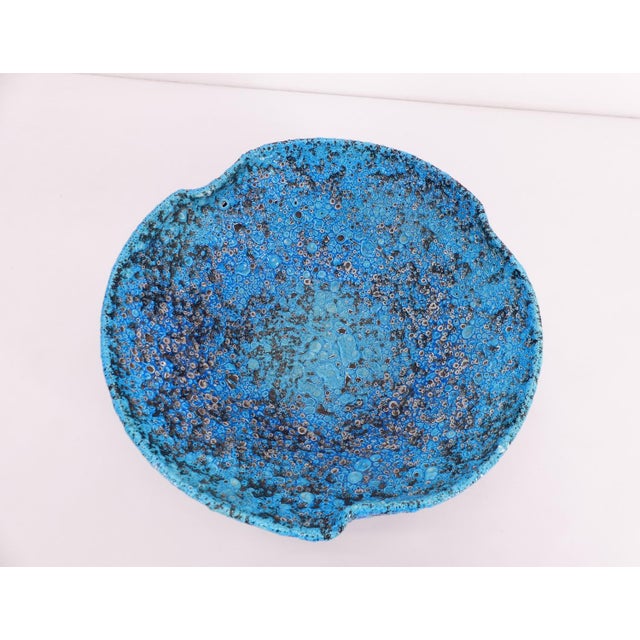 Brutalist Turquoise Blue Sea Foam and Enamelled Ceramic Fruit Bowl, 1950 For Sale - Image 3 of 8