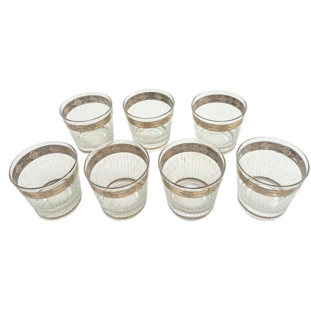 Mid-Century Modern Vintage Mid Century Modern Glasses Low Ball Old Fashioned Set Textured Gold Barware For Sale - Image 3 of 9