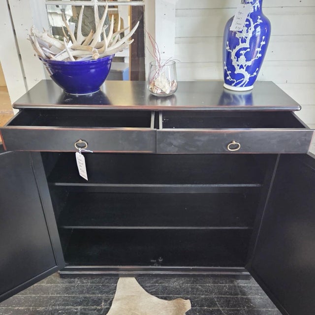 Contemporary Late 20th-Century Ebonized Wood Credenza With Drawers and Adjustable Shelving For Sale - Image 3 of 5
