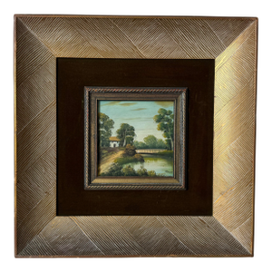 1960’s Teri Malo Impressionist Countryside Landscape Oil on Masonite Panel Painting, Wood Framed