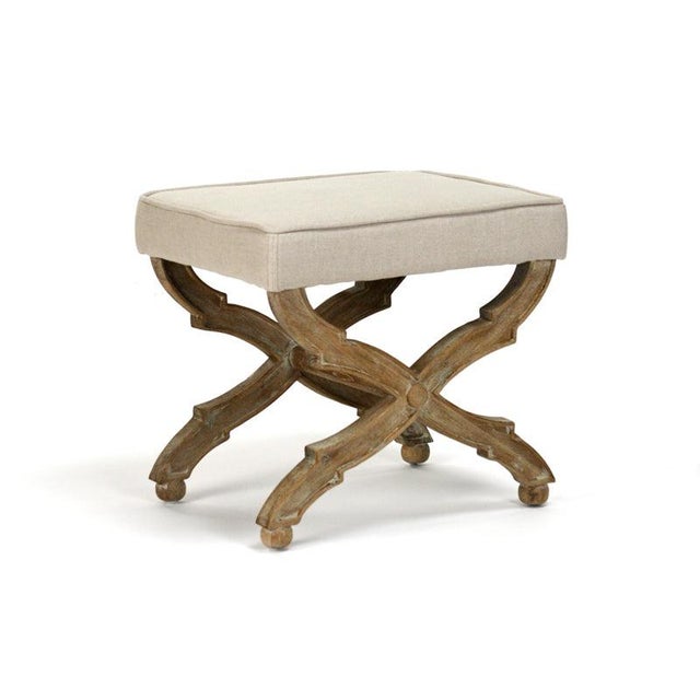 French Country Crescenzo Accent Bench - Natural Linen / Limed Grey Oak Frame For Sale - Image 3 of 3