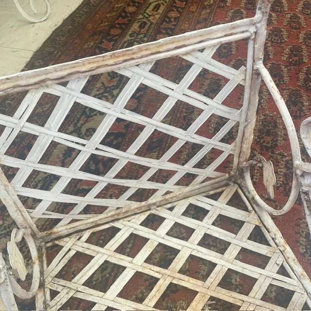Vintage Victorian French Style White Iron / Lattice Rectangle Basket W/ Leaves/Tiles & Fixed Handle For Sale - Image 16 of 18