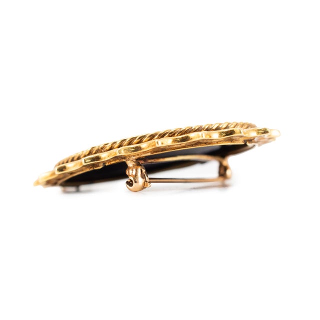 Victorian Antique French 18k Yellow Gold Enamel Lady Portrait Brooch Pin For Sale In Houston - Image 6 of 8