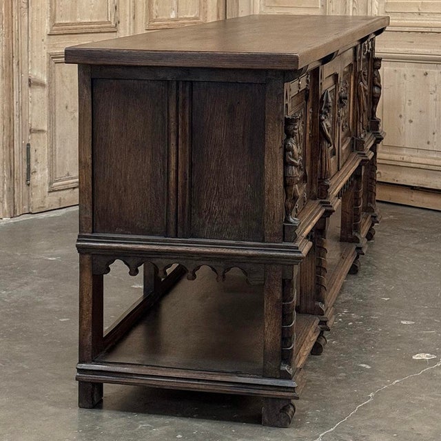 Grand French Gothic Revival Oak Raised Buffet ~ Credenza For Sale - Image 11 of 18