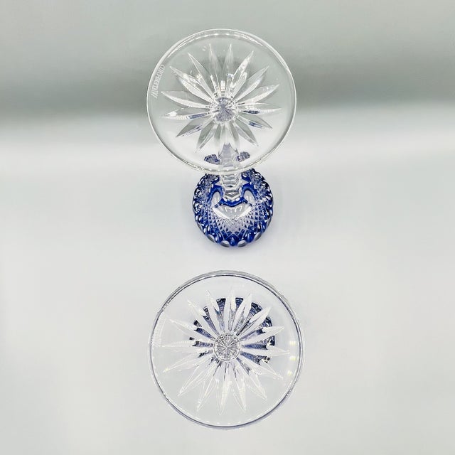 Vintage Crystal Clarendon Hock Wine Glasses from Waterford, Blue Cut in Clear, 1980s, Set of 2 For Sale - Image 9 of 16