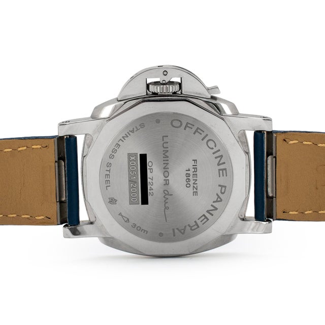 Early 21st Century Panerai Luminor Due 38mm Pam01273 Blue Dial Stainless Steel Automatic Watch For Sale - Image 5 of 9