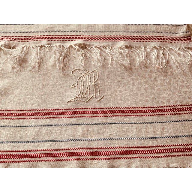 19th Century French Linen “Trousseau “ Towel - Turkey Red Detail For Sale - Image 12 of 12