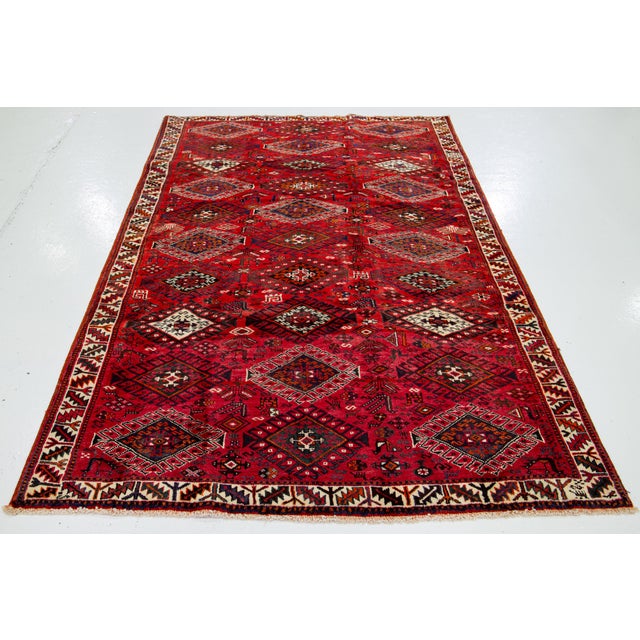 6 X 9 Vintage Persian Shiraz Handmade Wool Rug For Sale - Image 9 of 9