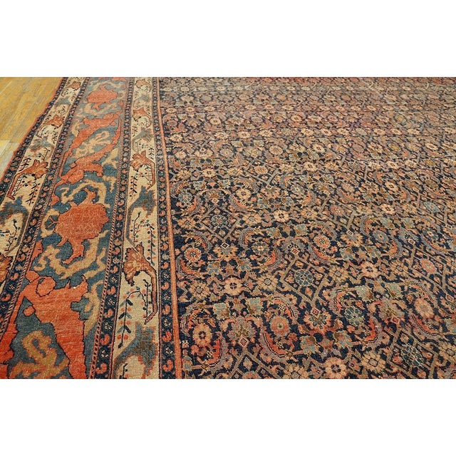 1900s Blue Navy Herati Floral Antique Persian Bijar Rug 12' 0'' X 18' 6'' Handknotted Wool Carpet For Sale - Image 4 of 6