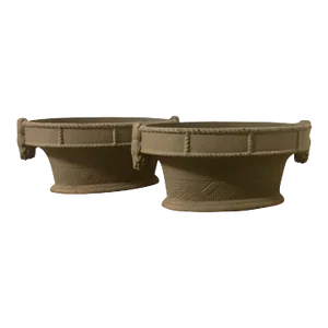 French Art Deco Cast Iron Oval Basket Form Garden Urns - A Pair